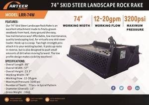 lot 8677 image: Arteer 74 Skid Steer Landscape Rock Rake  LRR-74W