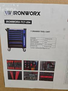 lot 75 image: IRONWORX TC7-254 7-Drawer Rolling Tool Cart w Tool Set BlueBlack