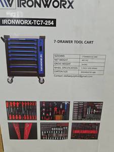 lot 77 image: IRONWORX TC7-254 7-Drawer Rolling Tool Cart w Tool Set - BlueBlack
