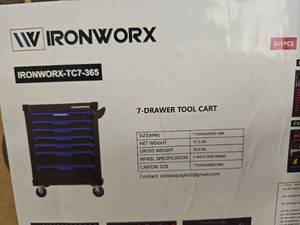 lot 80 image: IRONWORX 7-Drawer Rolling Tool Cart w 365-Piece Tool Set