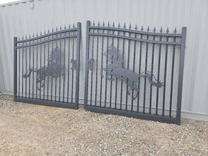 lot 50 image: Unused Equippro 14 Ft Decorative Iron Gate with Horse Design  G14MA