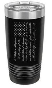 lot 10966 image: USA Flag Pledge of Allegiance 20 Oz. Travel Tumbler, Black