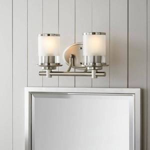 lot 11018 image: Hampton Bay Truitt 14.2 in. 2-Light Brushed Nickel Modern Transitional Vanity with Frosted and Clear Edge Glass Shades