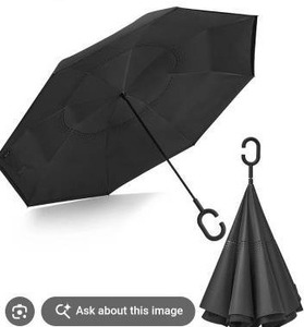 lot 11044 image: Black With Wolves Reverse Umbrella with C-Shaped Handle