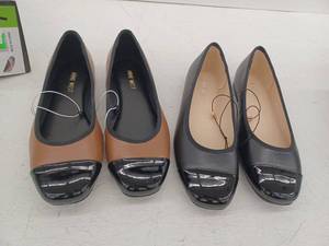 lot 11047 image: Nine West Womens Cap Toe Ballet Flats, Brown and Black, Size 7