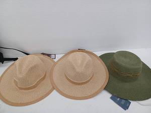lot 11051 image: Womens Wide Brim Straw Sun Hats, Lot of 3