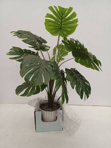 lot 11153 image: 34 Inch Artificial Monstera Plant In A Ribbed Pot