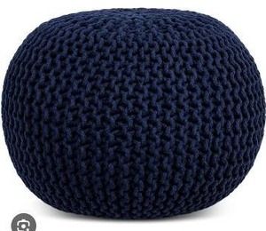 lot 11159 image: BirdRock Home Knitted Round Pouf Ottoman, Navy