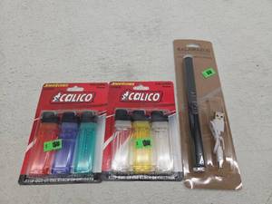 lot 11093 image: Calico Disposable Lighters 3-Packs and Kalamazoo Electric Candle Lighter Bundle