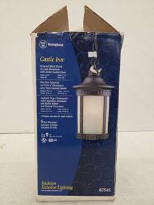 lot 11144 image: Westinghouse 67545 Pendants Castle Inn Outdoor Lighting Lantern Textured Black on Cast Aluminum