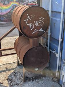 Double-Barrel Metal Container, used as Wood Shop Heater