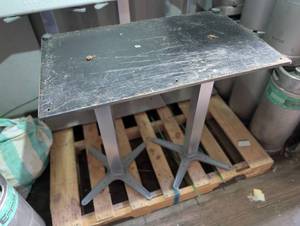 lot 271025 image: Rectangular Stainless Steel Table w Metal Pedestal Base