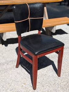 lot 271046 image: Mid-Century Modern Black Vinyl Upholstered Chair with Wood Frame