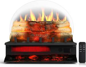 lot 101018 image: Rintuf Electric Fireplace Logs Set, 1500W Fireplace Insert Log Heater, Overheat Protection, Remote Control, Timer, 5 Flame BrightnessSpeed & 4 Flame Sound, 20 Black Fireplace for Living Room Bedroom