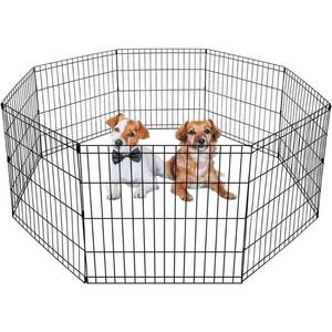 lot 11185 image: Foldable Metal Dog Playpen Pet Puppy Playpen Dog Pen Indoor Outdoor 8 Panel 24 Inch Dog Fence Exercise Pen Gate Dog Crate Kennels Playpen for Pet Animals, 24in