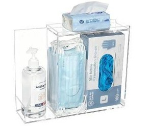 lot 11166 image: SEANADO Face Mask Dispenser 3 Compartment Acrylic Glove Box Holder Hygiene Station
