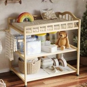 lot 11179 image: Paintless Pine Wood Baby Changing Table with Storage Shelves