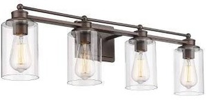 lot 11205 image: 4-Light Farmhouse Bathroom Vanity Wall Fixture, Oil Rubbed Bronze