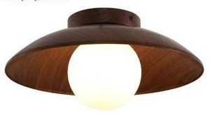 lot 11207 image: Wood Grain Metal Semi Flush Mount Ceiling Light with Glass Globe Shade