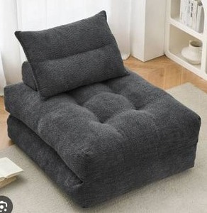 lot 11209 image: 33.8 in. Dark Gray Teddy Fabric Twin Size Sofa Bed, 3-in-1 Convertible, High-Resilience Foam, No Assembly