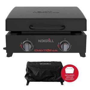 lot 11213 image: Daytona 2-Burner Flat Top Griddle Portable Propane Gas Grill in Black with PVC Cover