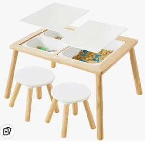 lot 11217 image: Kids Sensory Play Table with Storage Bins and 2 Stools