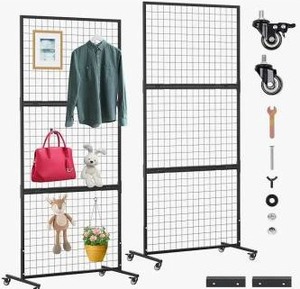 lot 11218 image: 2 Pack Heavy Duty Wire Grid Display Panels with Wheels