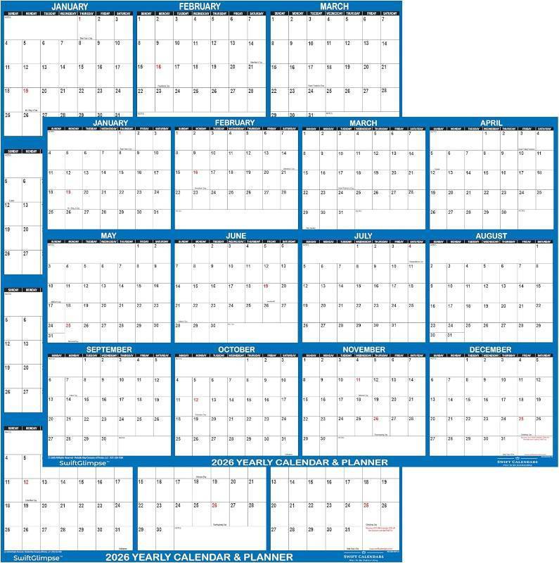 lot 231398 image: 24 x 36 SwiftGlimpse 2026 Wall Calendar Erasable Large Wet & Dry Erase Laminated 12 Month Annual Yearly Wall Planner, Reversible, HorizontalVertical, Navy