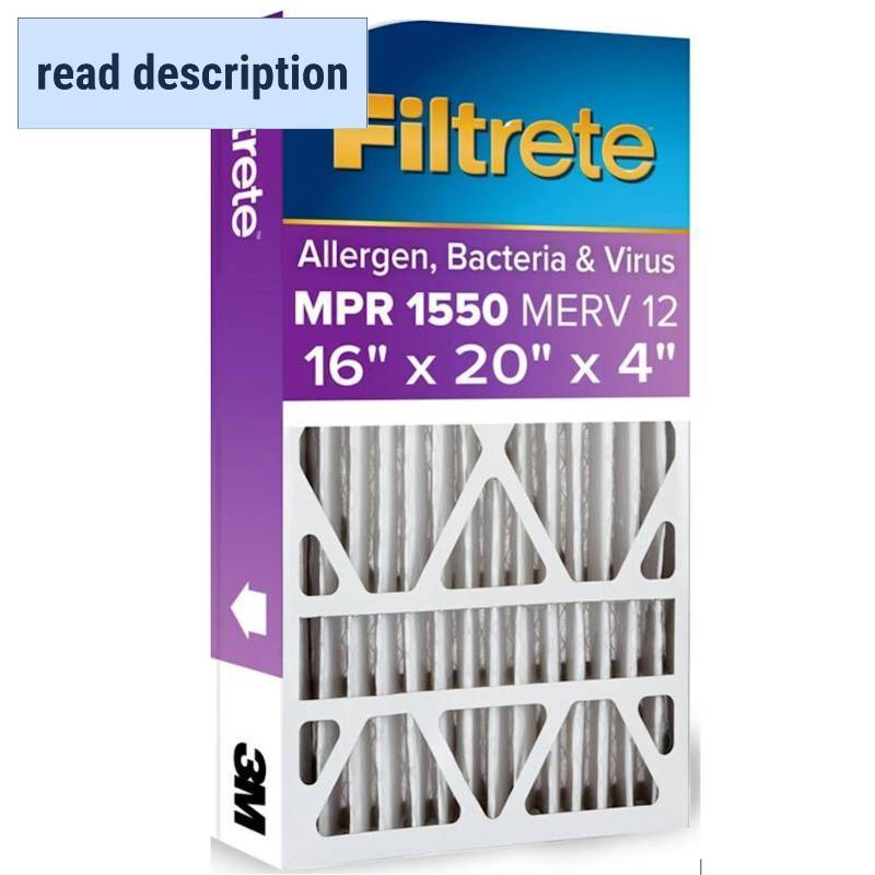 lot 331138 image: Filtrete 16 in. W X 20 in. H X 4 in. D Polypropylene 1550 MPR Pleated Air Filter 1 pk