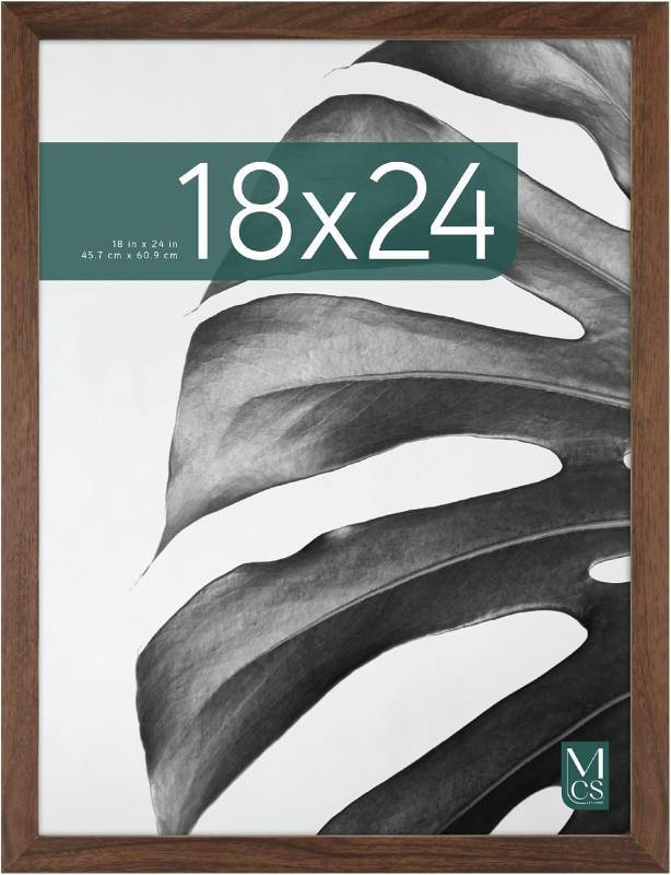 lot 331143 image: MCS Studio Gallery 18x24 Poster Frame Walnut Woodgrain Engineered Wood, Vertical & Horizontal Wall Hanging Large Picture Frame for Photos, Posters & Art Prints (1-Pack)