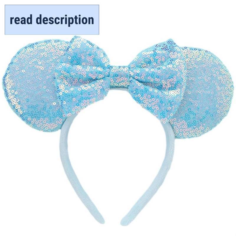 lot 431283 image: Mouse Ears Headbands Women Mice Ears Headhand Bows Shiny Glitter Birthday Party Themed Events (Blue sequin, One size)