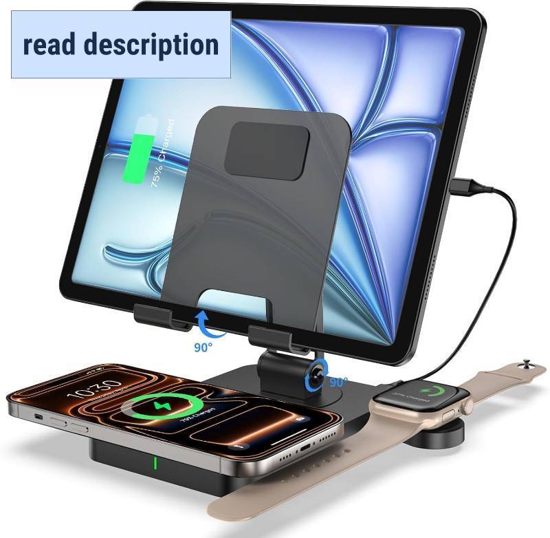 lot 431292 image: Charging Station for Apple Multiple Devices, Wireless Charger 3 in 1 for iPhone 1615141312 Series, AirPods Pro 2, iPad Stand, Watch Charger for iWatch Series 10987, Multi Charger Station