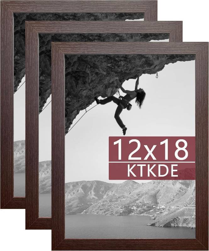 lot 431298 image: KTKDE 12x18 Picture Frame Wooden 3 Pack,Poster Frame with Polished Plexiglass, Studio Gallery Wall Hanging Posters & Best gift