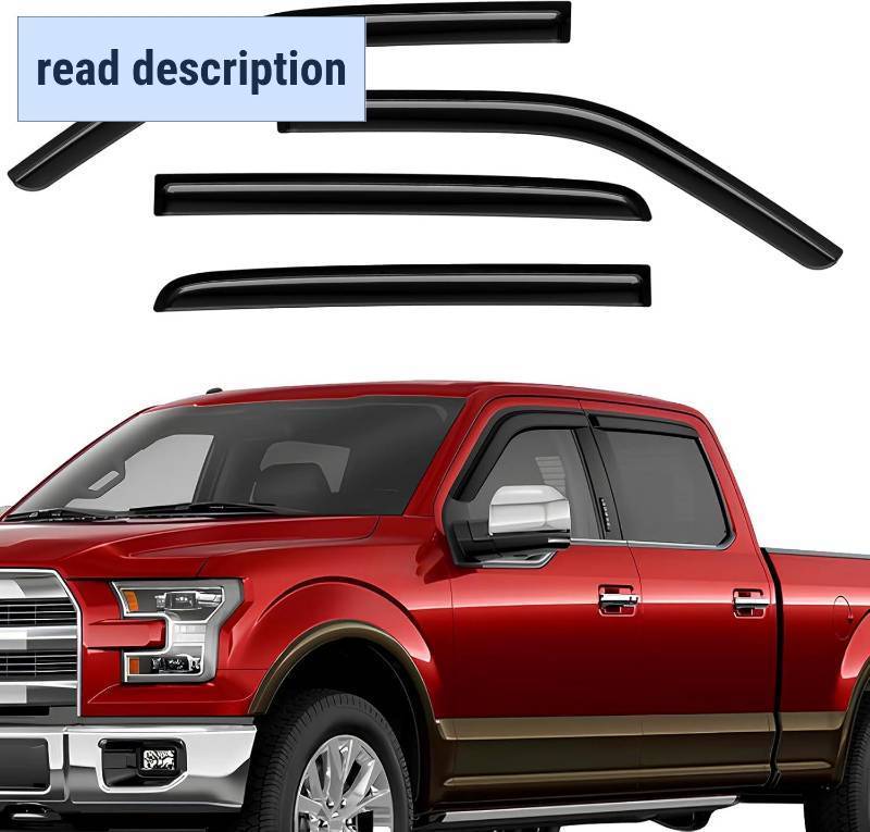 lot 431305 image: Rain Guards Compatible with Ford F150 SuperCrew 2017 2018 2019 2020 2021 2022 2023 2024 2025, Durable Tape-on Window Deflectors 2017-2025 F150 Trucks Window Rain Guard 4PCS