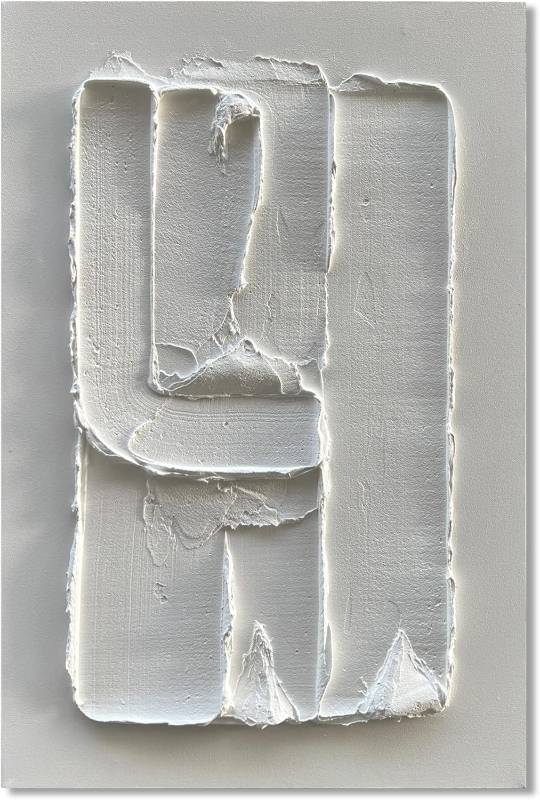 lot 211444 image: NANKAI Art Hand-Drawn 36x24 inches White Three-Dimensional Textured Abstract Painting, Contemporary Minimalist Style, Art Home Decor for Office Wall Decoration