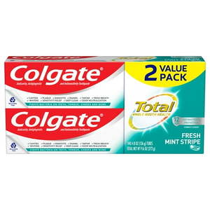 lot 125 image: Colgate Total Fresh Mint Stripe Gel Toothpaste - 4.8oz 2pk - Retail $18