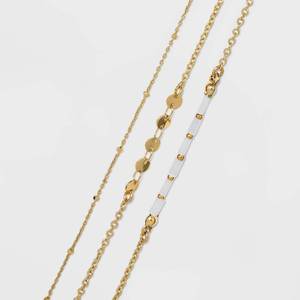 lot 130 image: Beads and Discs Anklet Set 2pc - A New Day Gold Brass Lobster Claw Clasp, 9 Length - Retail $10