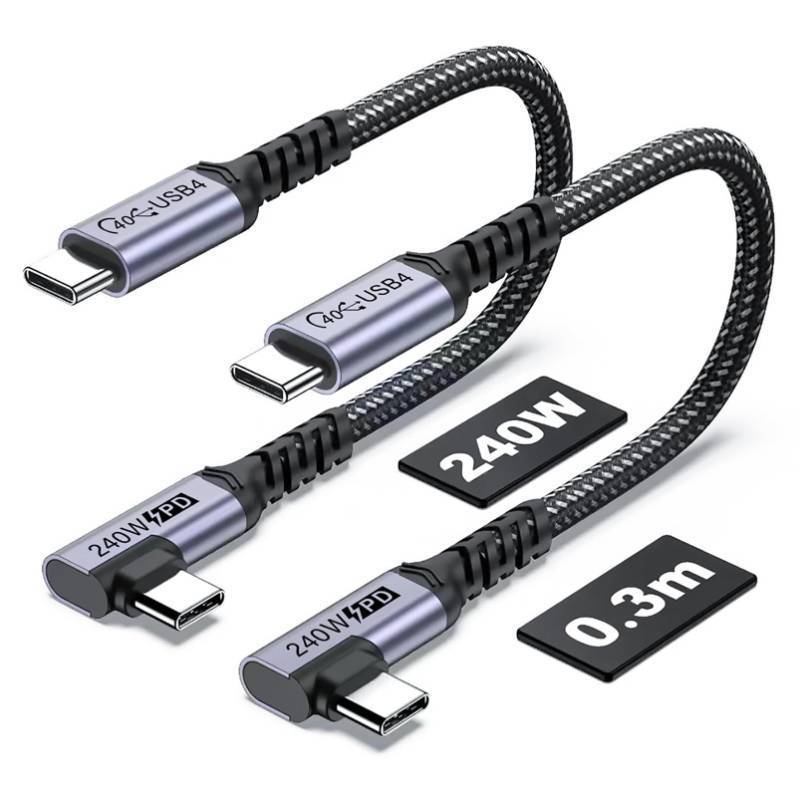 lot 50543 image: SUMPK 1FT USB 4 Cable Right Angle 2 Packs, 240W USB C Cable, 40Gbps High Speed Data Transfer with Single 8K or Dual 4K Display Video Dispaly Compatible with iPhone 1616 Pro Max16 Plus - Retail $17