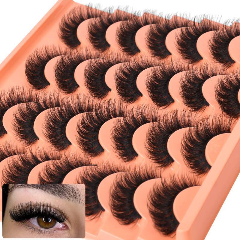 lot 50560 image: Short Lashes Natural Look False Eyelashes Thick Volume Faux Mink Lashes Pack Wispy Strip Fake Eyelashes Cat Eye Lashes that Look Like Extensions 14 Pairs - Retail $9