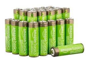 lot 33351 image: Amazon Basics 24-Pack Rechargeable AA NiMH High-Capacity Batteries, 2400 mAh, 1.2V, Low Self Discharge, Pre-Charged, Recharge up to 400x Times - Retail $29