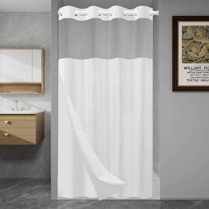 lot 33372 image: SORTTO No Hook Shower Curtain with Snap in Liner Set Waffle Shower Curtain for Bathroom Hotel Style Fabric Waterproof Inner Liner 36 W x 74 H, White - Retail $18