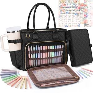 lot 33373 image: Large Bible Bag with Bible Cover Case for Women, Quilted Church Tote Bag Carrying Case wShoulder Strap, Bible Study Supplies Journaling Kit Accessories Easter Mothers Day Christian Gift for Women Mom - Retail $33
