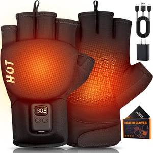 lot 33374 image: Heated Gloves for Men Women- Rechargeable Electric Full & Half Hands Electric Heated Gloves Cold Winter Work Arthritis Pain Relief Hot Compress Hand Warmers for Work Cycling Skiing Hunting Large - Retail $33