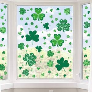 lot 33378 image: St Patricks Day Window Clings, 109 Pcs Shamrock Window Stickers for St Patricks Day Decorations - Retail $10