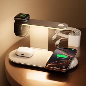 lot 33387 image: GUSGU 3 in 1 Charging Station with Three-Level Night Light, 15W Max Fast Charging, Wireless Charger for iPhone 15141312, iWatch S1-8Ultra, AirPods(30W USB-C Charger Included), White - Retail $36