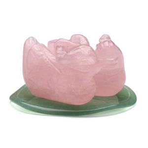 lot 33403 image: Jovivi Natural Rose Quartz Mandarin Ducks Feng Shui Crystal Love Birds on Lotus Leaf Figurine for Love and Romance - (Male and Female) - Valentines Day Gifts - Retail $22