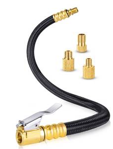 lot 33419 image: 12 Tire Inflator Extension Tube, Tire Pump Chuck Hose Adapter wPresta Valve for Air Compressor Quick-Inflation, Clip On Air Chuck High-Pressure Tube Car Motorcycle Bicycle Maintenance Accessories - Retail $10