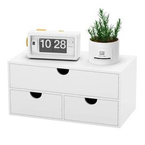 lot 45608 image: Bamboo Desk Organizer with Drawers Desktop Storage Drawers for Bills Office Supplies Kitchen Utensils Organizing Tool for Home Classroom Organization No Assembly (White) - Retail $40