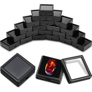 lot 45661 image: Kigley 30 Pcs Gemstone Display Box Jewelry Box Container with Clear Top Lids Bulk 1.57 x 0.6 for Gems Diamond Coins Gift Packing Ring Home Shop (Black) - Retail $25