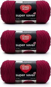 lot 45663 image: Red Heart Super Saver Burgundy Yarn - 3 Pack of 198g7oz - Acrylic - 4 Medium (Worsted) - 364 Yards - KnittingCrochet - Retail $11